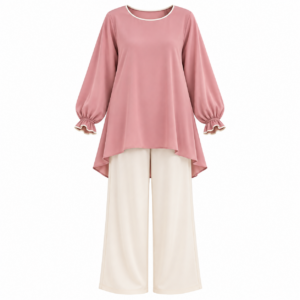 Dusty Pink High-Low Tunic Top & Off-White Bottom