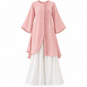 Lace-Detail Asymmetric High-Low Kurti and White Wide-Leg Pants