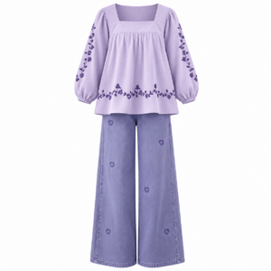 Lavender Floral Top & Heart Jeans Set